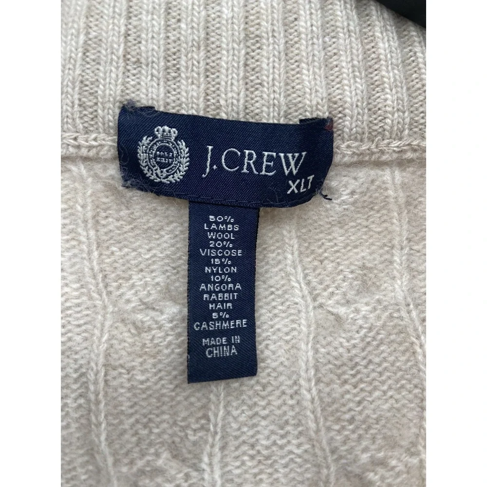 J Crew Sweater Mens XLT Tan Cable Knit 1/4 Zip Lambswool Angora Cashmere‎ Soft